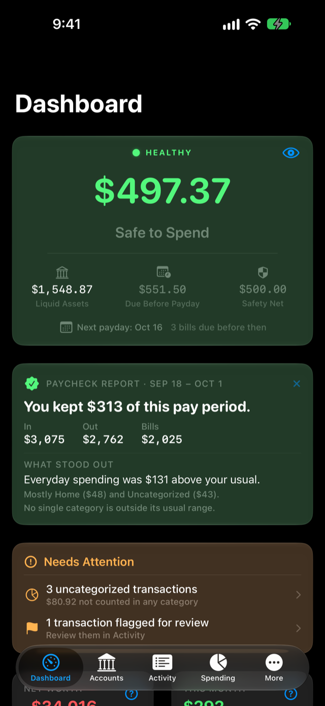 The same Enoughly Dashboard on iPhone, synced through iCloud